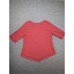 Soft Surroundings Siesta Key Coral Blouse‎ Layered Hem 3/4 Sleeve Top Size L
